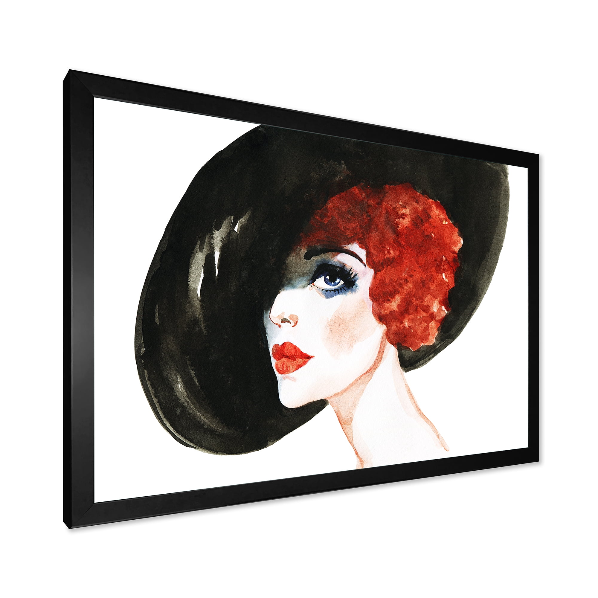 Designart 'Portrait of Woman Red Head Lady In Hat' Modern Framed Art Print
