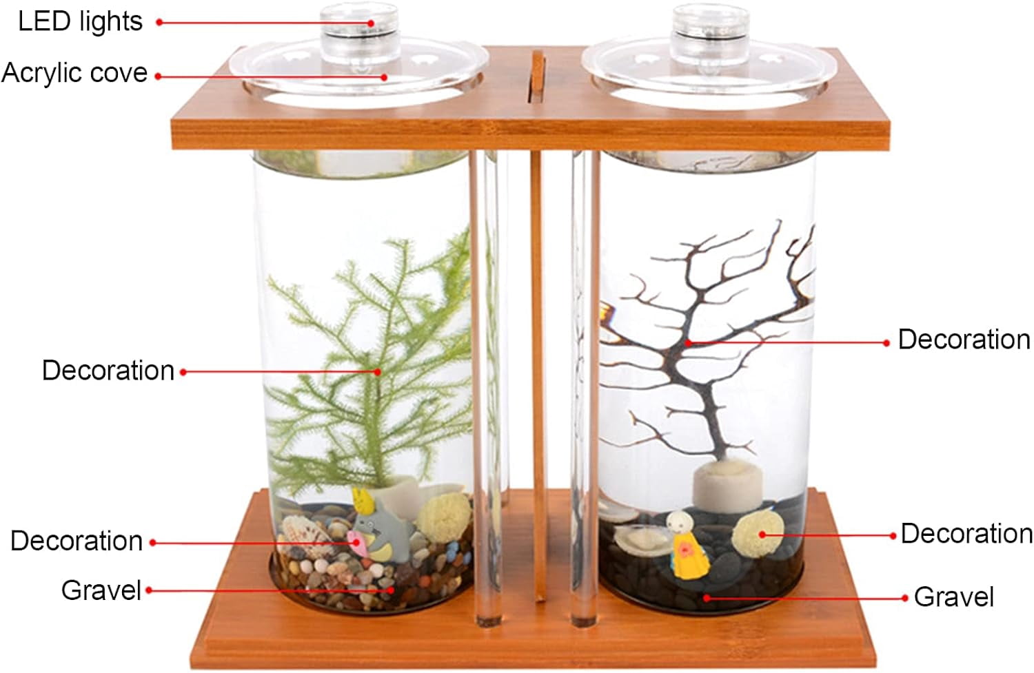 Acrylic Mini Fish Tank,Creative Wood Desktop Mini Aquarium Tank Bowl with LED Light for Goldfish Betta Small Fish Aquarium Small Fish Tank Office Business Home Decor