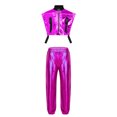 thumbnail image 2 of TiaoBug Kids Girls Hip Hop Dance Outfit Jazz Performance Metallic Crop Top and Pants Set Dancewear Purple 12, 2 of 4