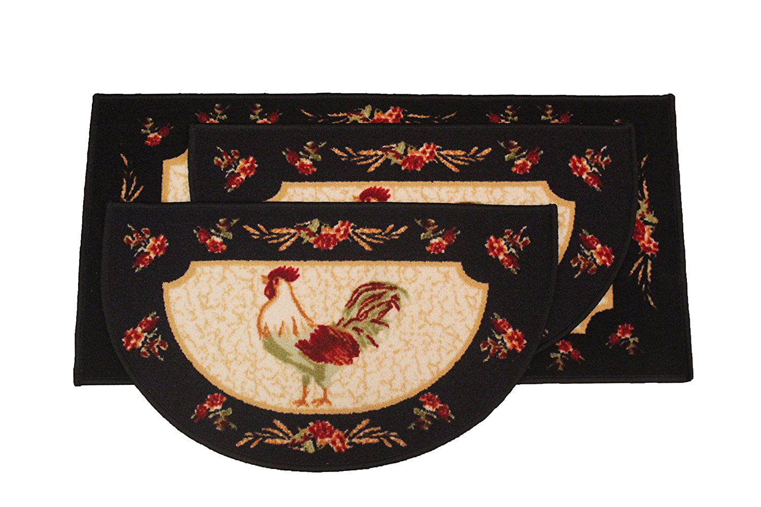 Kashi Home Rooster 3pc Kitchen Rug Set, Washable Rooster Rugs