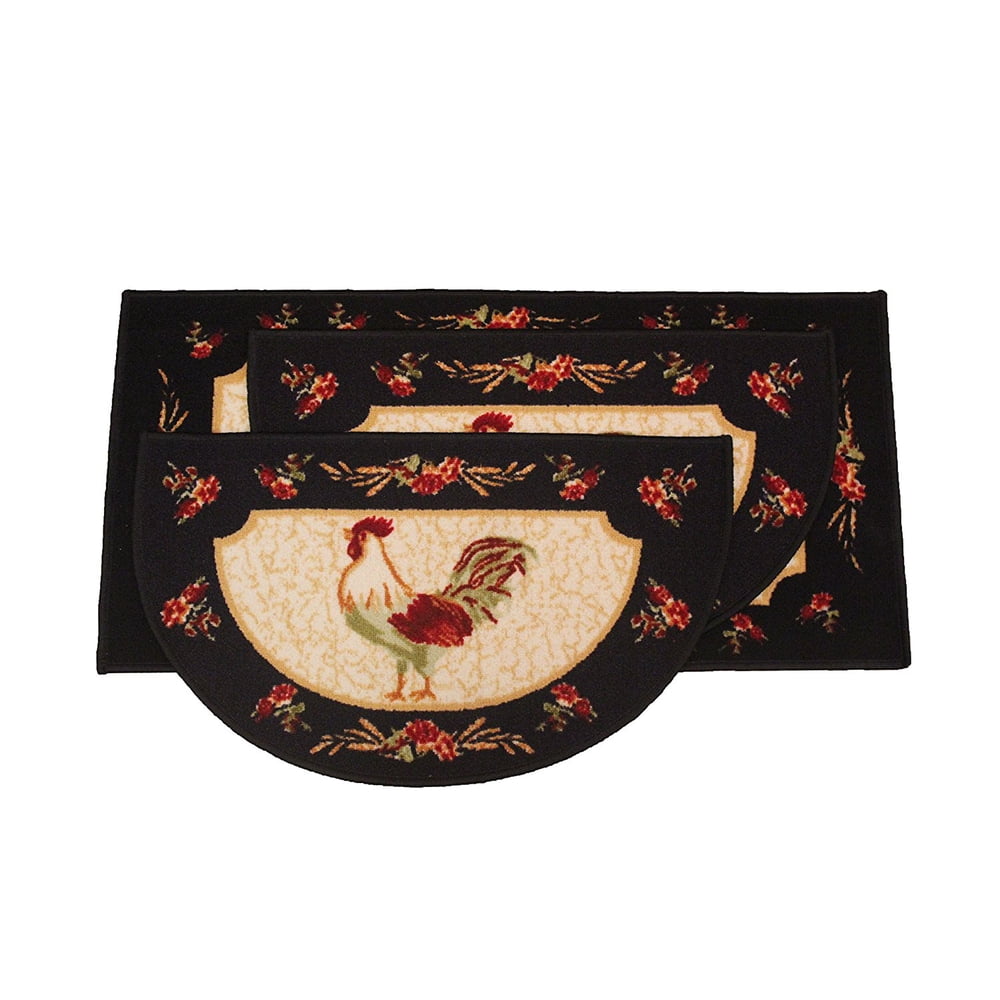 Kashi Home Rooster 3pc Kitchen Rug Set, (2) Slice 18"x30" Rugs, (1) 20