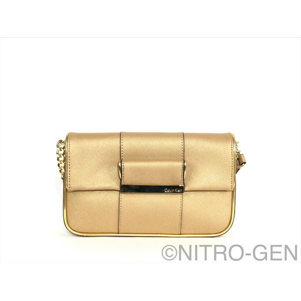 Calvin Klein Gold Saffiano Leather Gifting Demi Bag Brand New - Walmart.com