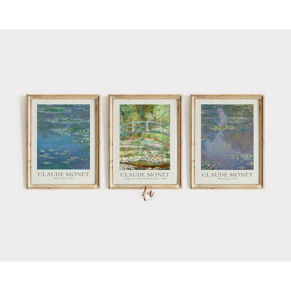 Luvia Claude Monet Set Of 3, Water Lilies Exhibition Poster Set, Gallery Wall Set, Vintage Poster Monet Poster, , Modern Wall Decor Set 3 Prints 8x12 UNFRAMED