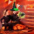 thumbnail image 2 of Decoración de Halloween: Bruja con Escoba Voladora y Sombrero. Accesorios para Disfraces de Baile de Máscaras y Fiestas de Fantasmas. | Plástico + Hilo de Red | Incluye 1 Bruja y 1 Escoba., 2 of 6