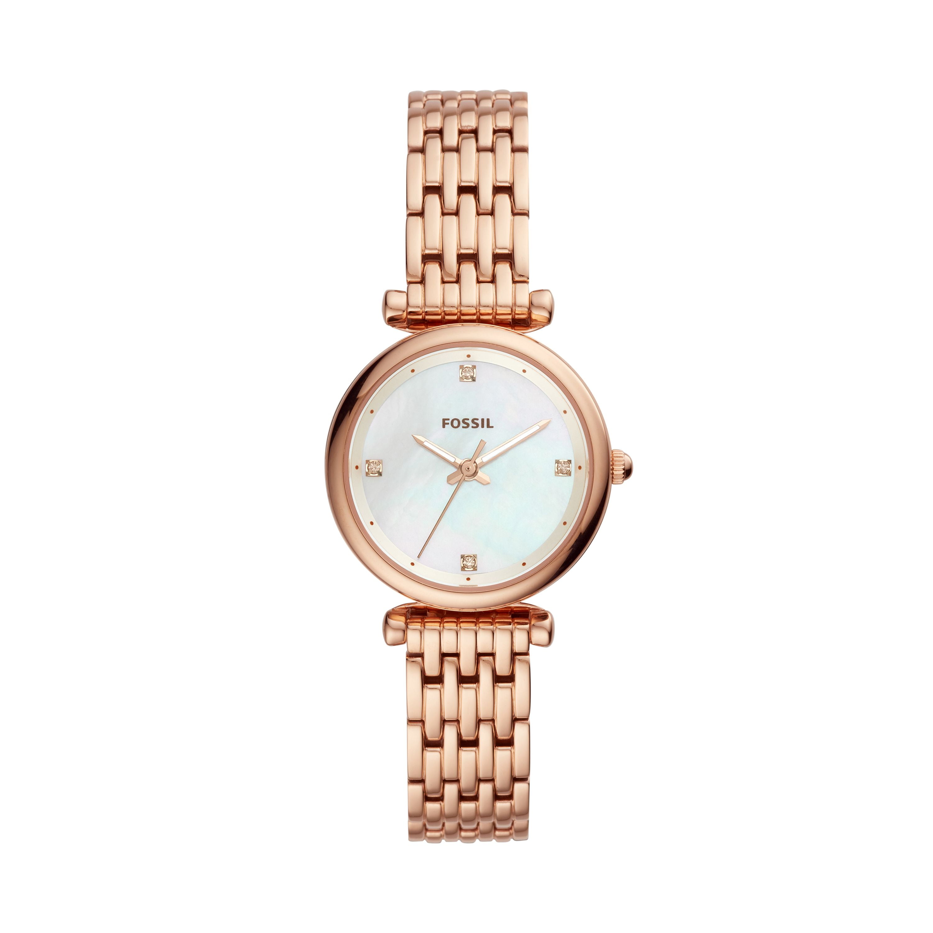 Fossil Women's Carlie Mini Three-Hand, Rose Gold-Tone Stainless Steel ...