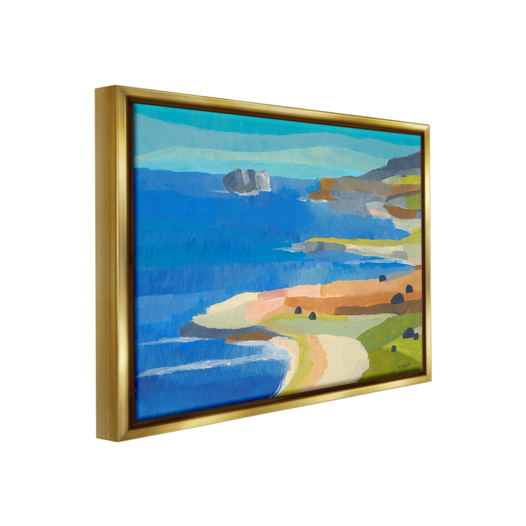 Stupell Industries Modern Coastal Inlets Landscape Painting Gold Floater Framed Canvas Art Print Wall Art, 31 x 25