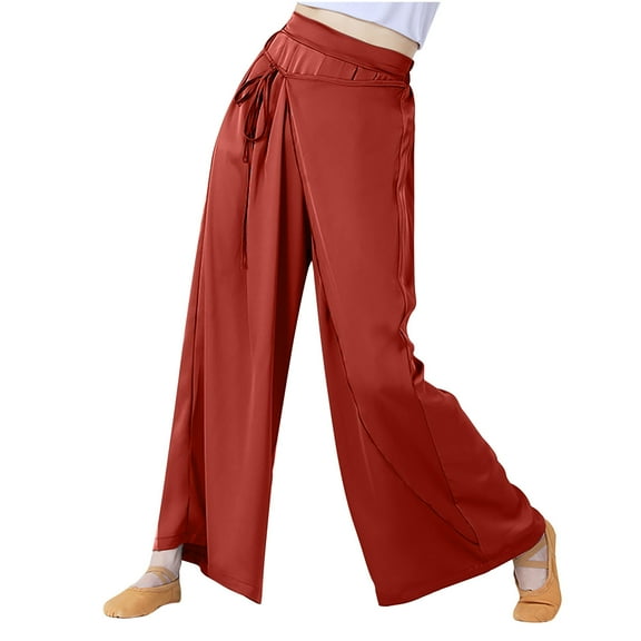 BLVB Women's Casual Wide Leg Pants Flowy Ruffle Elastic Drawstring Waist Beach Palazzo Pants Baggy Yoga Dance Trousers