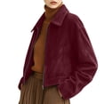 thumbnail image 6 of Tqcoqu Women's Solid Suede Cropped Jacket,Lapel Zip Up Vintage Long Sleeve Casual Outerwear With Lining, 6 of 9