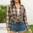 thumbnail image 4 of Womens Flannel Plaid Shirts in Women Long Sleeve Button Down Cropped Tops Spring Fall Casual Loose Fit Soft Women's Shirts, 4 of 6
