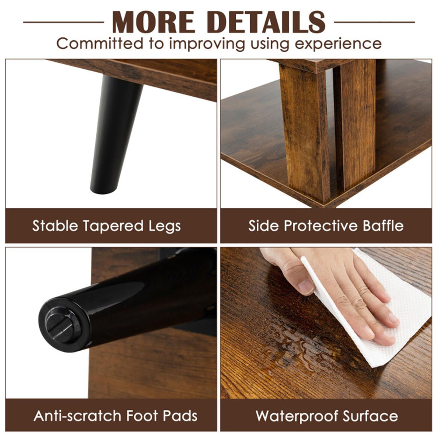 Demi Bonn 3-Piece Coffee Table Set, Compact Retro Mid-Century Coffee Table & 2 Irregular 2-Tier Wooden Nightstands with Elevated Metal Feet, for Living Room, Brown