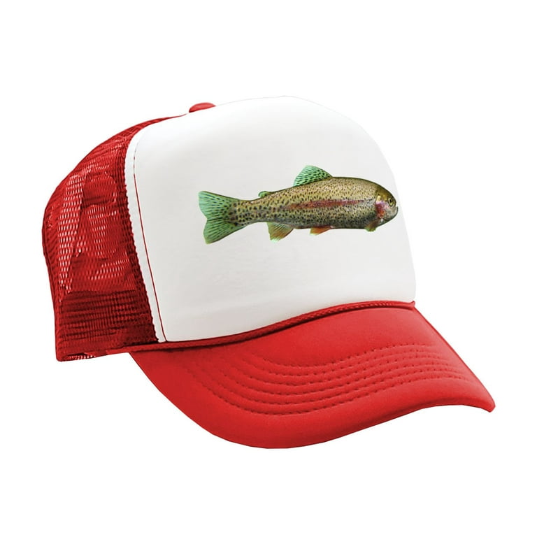 RAINBOW TROUT - freshwater fly fishing angler fish - Vintage Retro Style  Trucker Cap Hat (Red) 