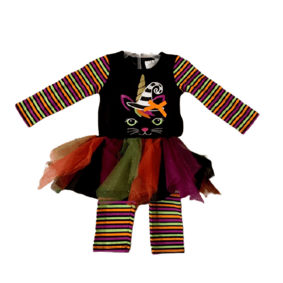 Emily Rose Girls' Long Sleeve Cute Halloween Cat Applique Tutu Legging Set (3T)