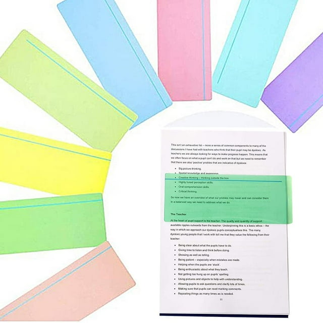 SURJDE 8 PCS Reading Guide Strips, Reading Tracker Dyslexia Reading Ruler Colored Overlays Dyslexia Overlay Ruler Guided Reading Highlight Strips Dyslexia Reading Strips Irlen Overlay for Ch