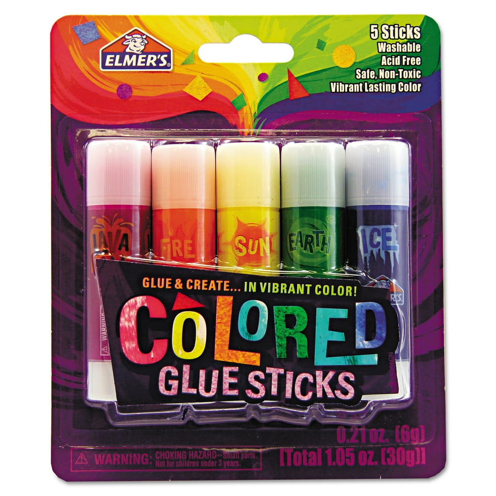 Elmer's Colored Glue Stick, Assorted, 0.21 oz, 5 per Pack