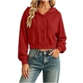 thumbnail image 5 of Luvrsol Hoodies Women Cropped Jacket Button Front Hooded Long Sleeve Drawstring Top with Pockets S-2XL, 5 of 7