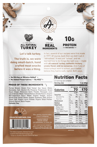 Pack of 12, Country Archer Hickory Smoke Turkey Jerky, 2.5 oz
