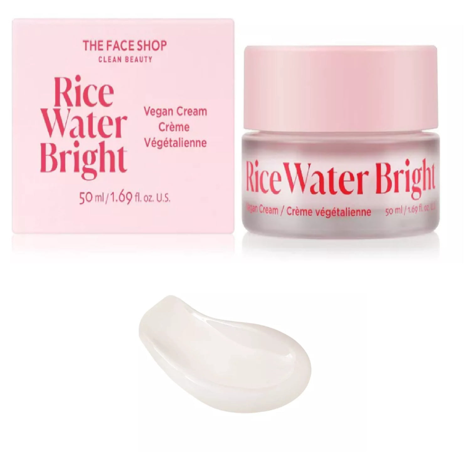 The Face Shop Rice Water Bright Vegan Cream, Hydrating Korean Skin Care with Hyaluronic Acid and Niacinamide- 1.69 fl oz
