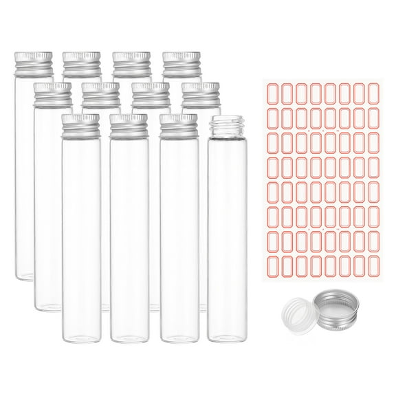 30ml Test Tubes with Caps, 12Pcs 22x120mm Glass Clear Flat Bottom Test Tube Containers with Plastic Cap for Bead Party Candy Bath Salt Storage Scientific Experiment Plant(Silver)