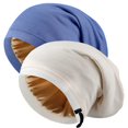 thumbnail image 1 of Gorro de satén de seda para dormir, 2 gorros de seda ajustables para mujeres y hombres, gorro para dormir, forro de seda, holgado, con correa ajustable, bufanda para la cabeza de pelo rizado, gorros d, 1 of 5