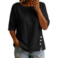 thumbnail image 2 of Women's Round Neck 3/4 Sleeve Casual Top with Loose Decoration and Side Button, 2 of 9