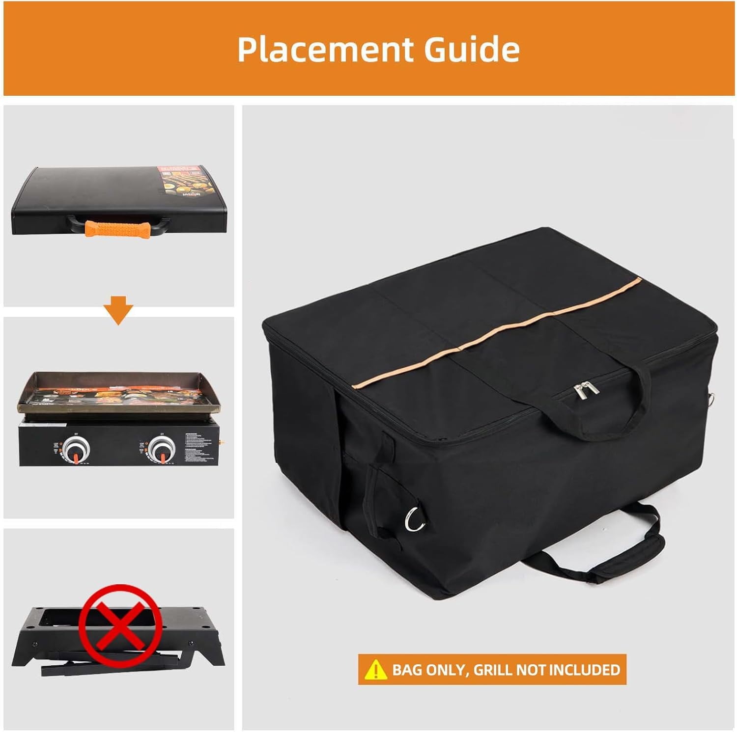 Upgraded Carry Bag for Blackstone 22 inch Tabletop Griddle with Hood Lid, Reinforced Hardware & Rip-Proof Heavy Duty Fabric, Outdoor BBQ Grill Carrying Case, Black (Bag Only)