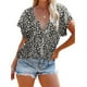 thumbnail image 1 of Blusa estampada con botones para mujer, manga corta, cuello en V, blusa informal con estampado elegante para el trabajo, fiesta diaria, 1 of 6