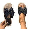 thumbnail image 4 of Wensltd Women Trendy Sandals Comfortable Floral Print Bow Decor Round Toe Open Toe Summer Flat Sandals for Indoor Outdoor Casual Wear Black, 4 of 7