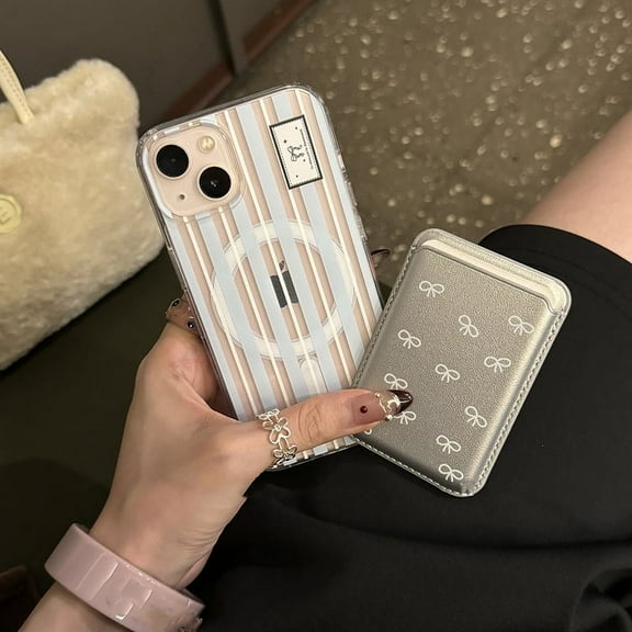 INS Cute Bowknot For Magsafe Wireless Charge Phone Case For iPhone 15 14 13 12 11 Pro Xs Max X Xr Wallet Accessories Back Cover