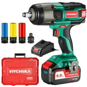 HYCHIKA 20V Max Cordless Impact Wrench , 260 ft-lbs Max Torque, 1/2" Metal Chuck, 4.0 Ah Battery with 2h Fast Charger, LED Light, 3 Sockets & 1/2" to 3/8" Adapter, Carrying Case