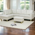 thumbnail image 3 of Miekor Furniture Modern Faux Leather Sectional Couch with Chaise and Ottoman-Large 3 Piece Sofa Set for Living Room-L-Shaped Left-Facing Sofa Furniture-Wood Frame-Sectional Sofa Set of 3 White B3A461, 3 of 8