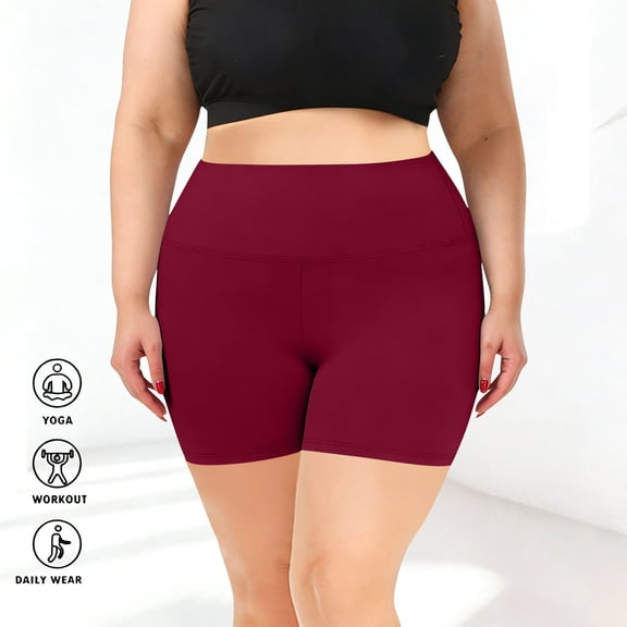 Dxzfnsa Women's Plus Size Shorts Womens Lightweight Solid Color High Waisted Tummy Control Booty Shorts Volleyball Gym Yoga Shorts