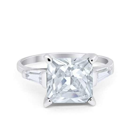 Princess Cut Baguette Ring CZ 925 Sterling Silver Size 5