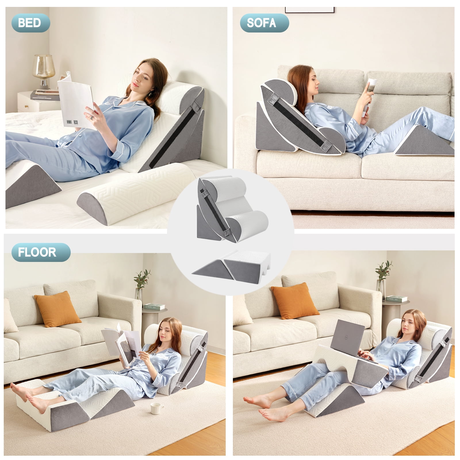 6PCS Orthopedic Bed Wedge Pillow Set for Sleeping - Triangle Pillow Wedge for After Surgery Body Neck Back & Leg Pain Relief Acid Reflux GERD Snoring Relief Supportive Memory Foam mellow cloud pillow