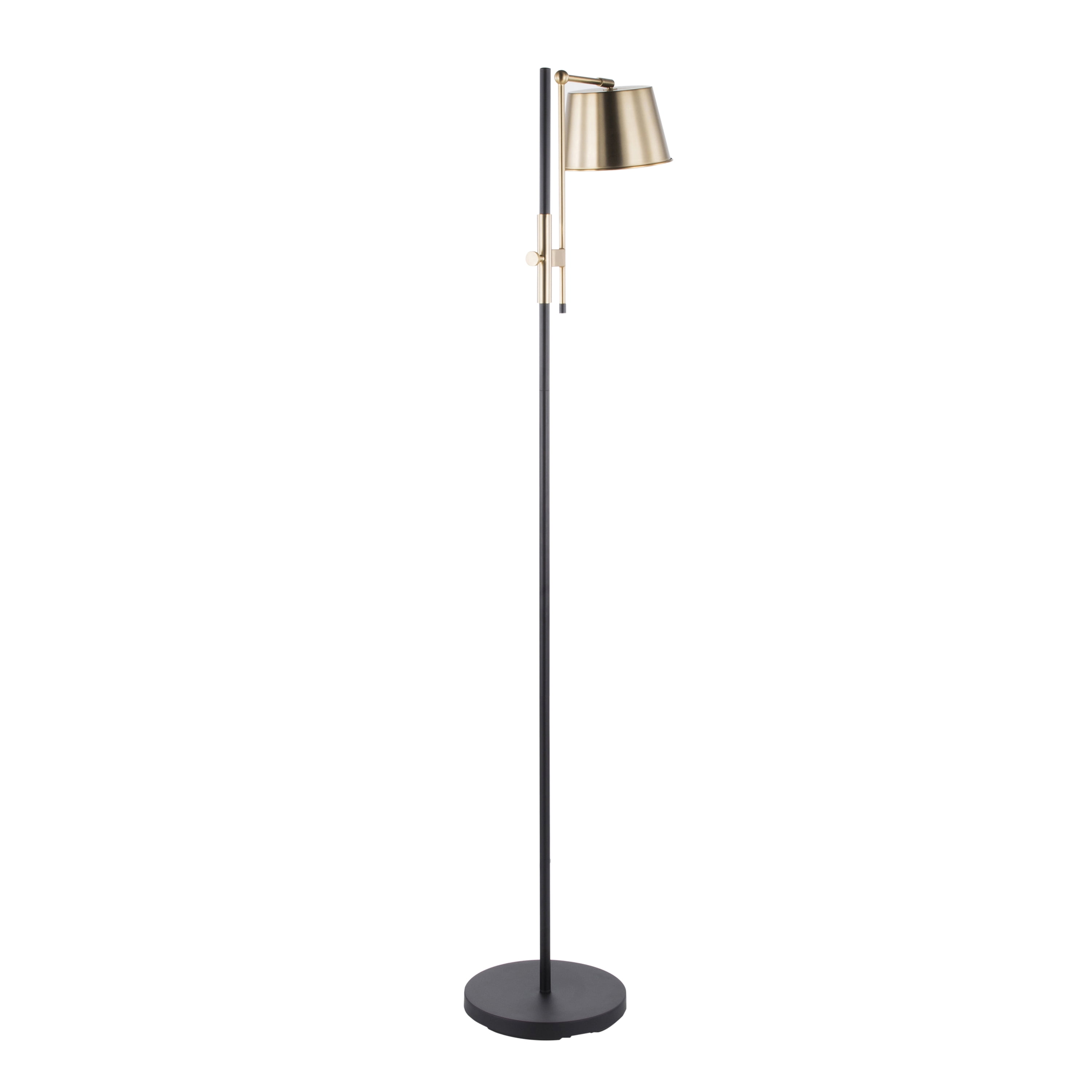 Newest 72" Industrial Floor Lamp, Black & Antique Brass with Adjustable Metal Shade for Living Room & Office