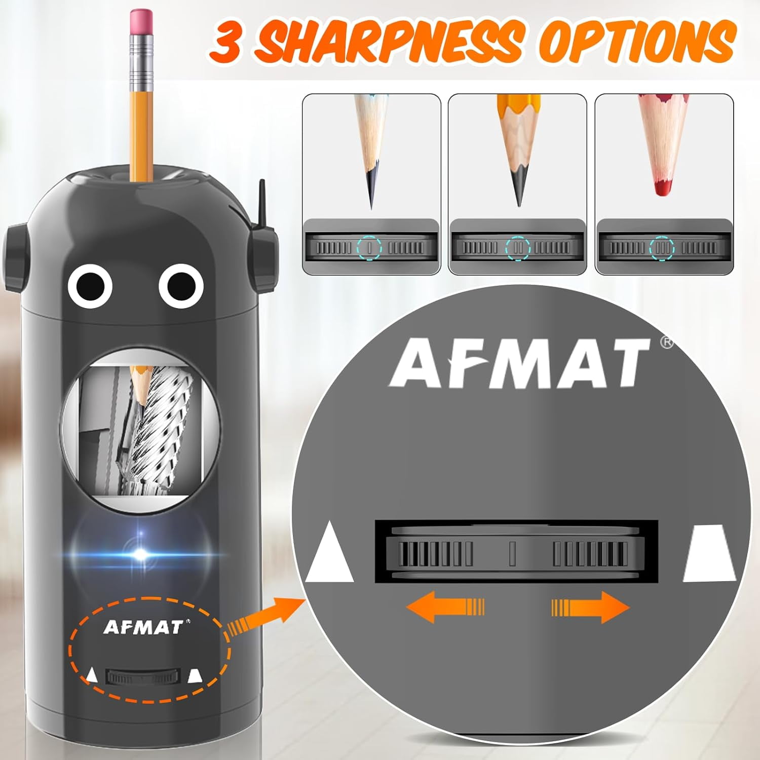 Electric Pencil Sharpener for Colored Pencils 7-11.5mm, Fully Automatic Robot Pencil Sharpener, Auto in & Out, Rechargeable Hands-Free for Classroom/Home/Office, Battery Operated, PSX5RB, Gray