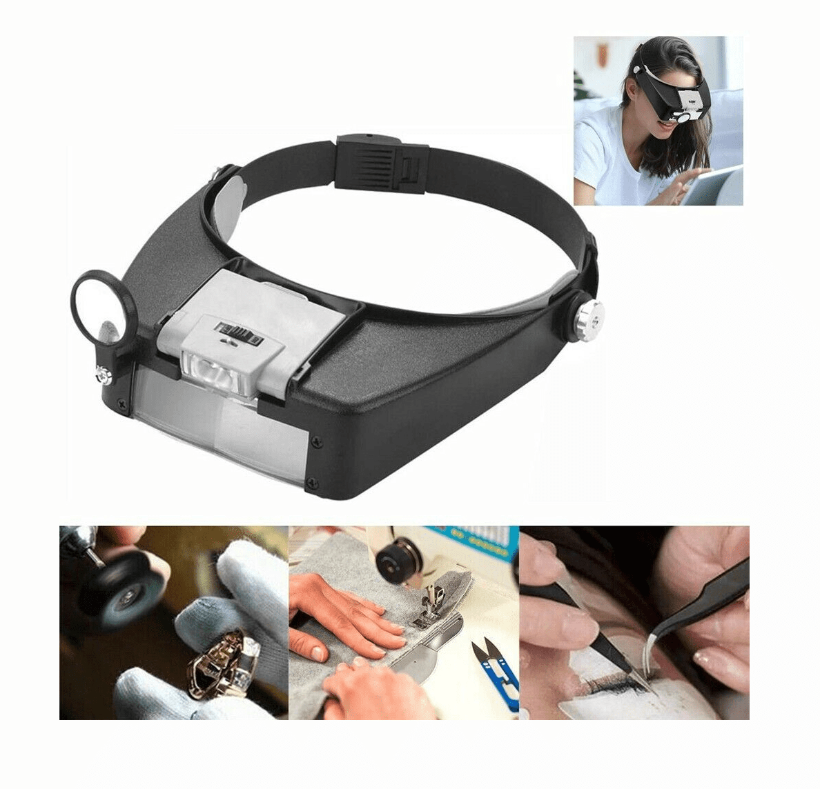 LED Illuminated Visor Jewelers Head Headband Magnifying Glasses Loupe