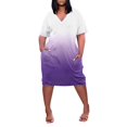 thumbnail image 1 of Vestido casual SCZ con estampado degradado y bolsillo en la rodilla cuello en v manga corta verano mujer morado XL, 1 of 4