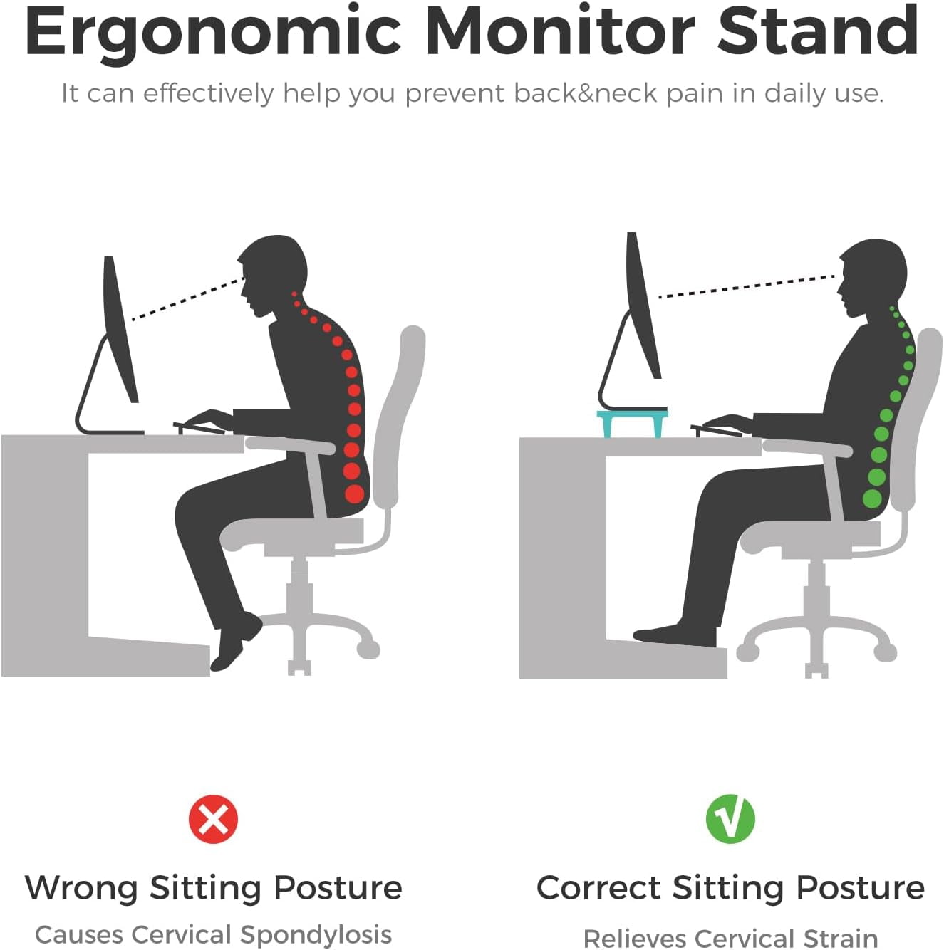 Dual Monitor Stand Riser for Desk, 43.6"*8.2"*3.2" Large Computer Stand for 2 Monitors, Laptop, Printer, Length and Angle Adjustable Computer Shelf, Home Office,Max 43.6" Length(Black)