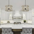 thumbnail image 5 of LNC 3-Light Distressed Grayish Wood and Rustic Bronze Drum Farmhouse Chandelier, 5 of 14