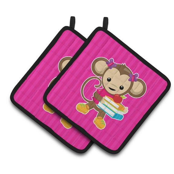 Caroline's Treasures Monkey and School books Pair of Pot Holders