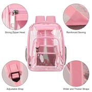SANMADROLA Clear Backpack, Heavy Duty PVC Transparent Backpack Stadium approved with Reinforced Strap School Bookbag for School, Workplace, Stadium, Travel, Security, Festival, College (Pink)