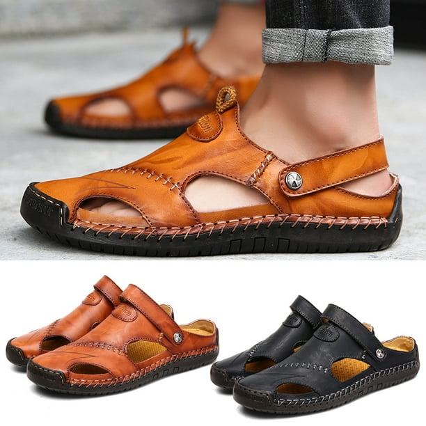 Flat leather deals slippers