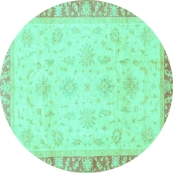 Ahgly Company Indoor Round Abstract Turquoise Blue Modern Area Rugs, 4' Round