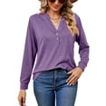 thumbnail image 3 of MOMOFEEL Womens Long Sleeve Shirts Casual V Neck Tunic Tops Loose Pullover Blouses For Spring or Summer (M9006 Purple L), 3 of 6