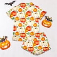 thumbnail image 4 of Likimi Child Girls Halloween Pajamas Set With Ruffles Short Sleeve Hallowmas Pumpkin Print Lapel Pjs Tops With Shorts For Party Fashionable Homewear Set Size 3-4 Years, 4 of 7