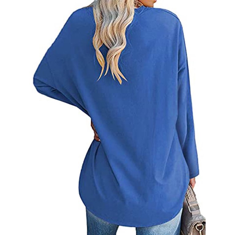 Niuer Women Basic Long Sleeve T-shirt Ladies Casual Tunic Blouse Solid Color  Loungewear Plain Loose Tee 