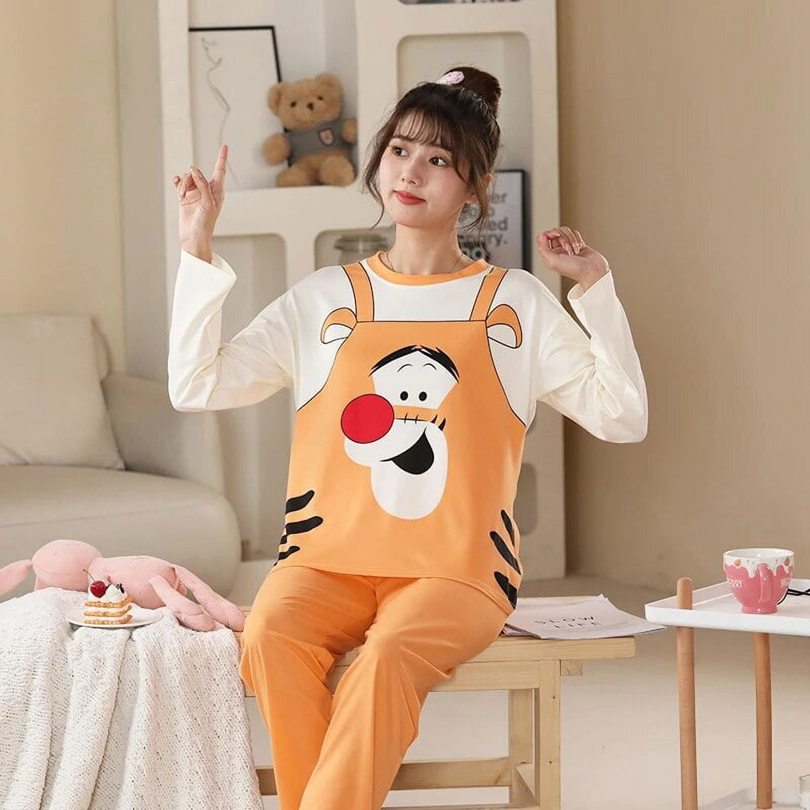 Pyjama de noel Disney Tigrou mignon Kawaii ensemble pour dames et filles manches longues doux vetements de nuit costume de maison automne et
