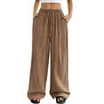 thumbnail image 2 of Women'S Wide Leg Beach Pants Elastic Waist Light-Weight Flowy Palazzo Lounge Trousers with Pockets Khaki S, 2 of 10