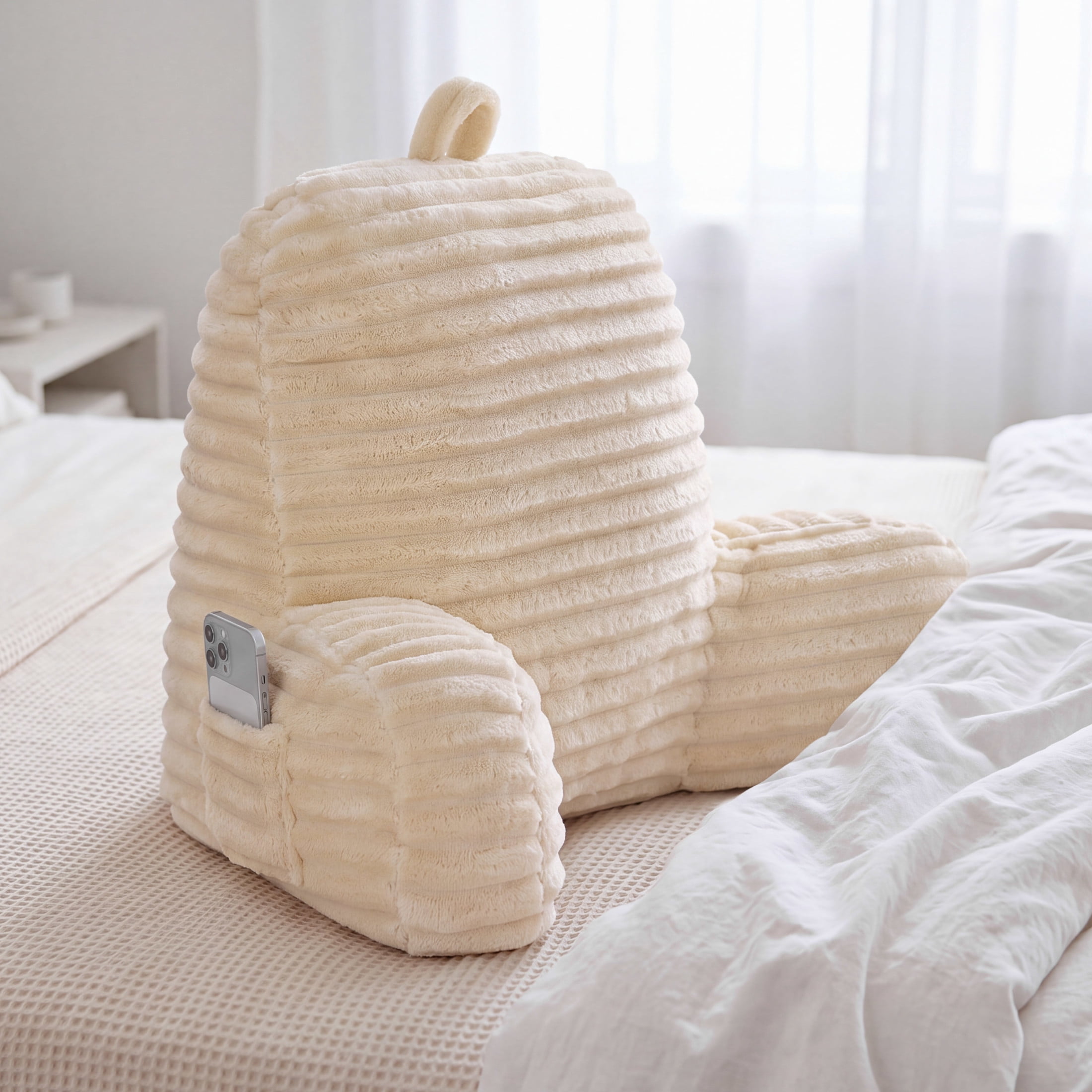 The Sheet Lab Ribbed Plush Backrest Pillow, Beige, 29" x 24.5" x 10.5"