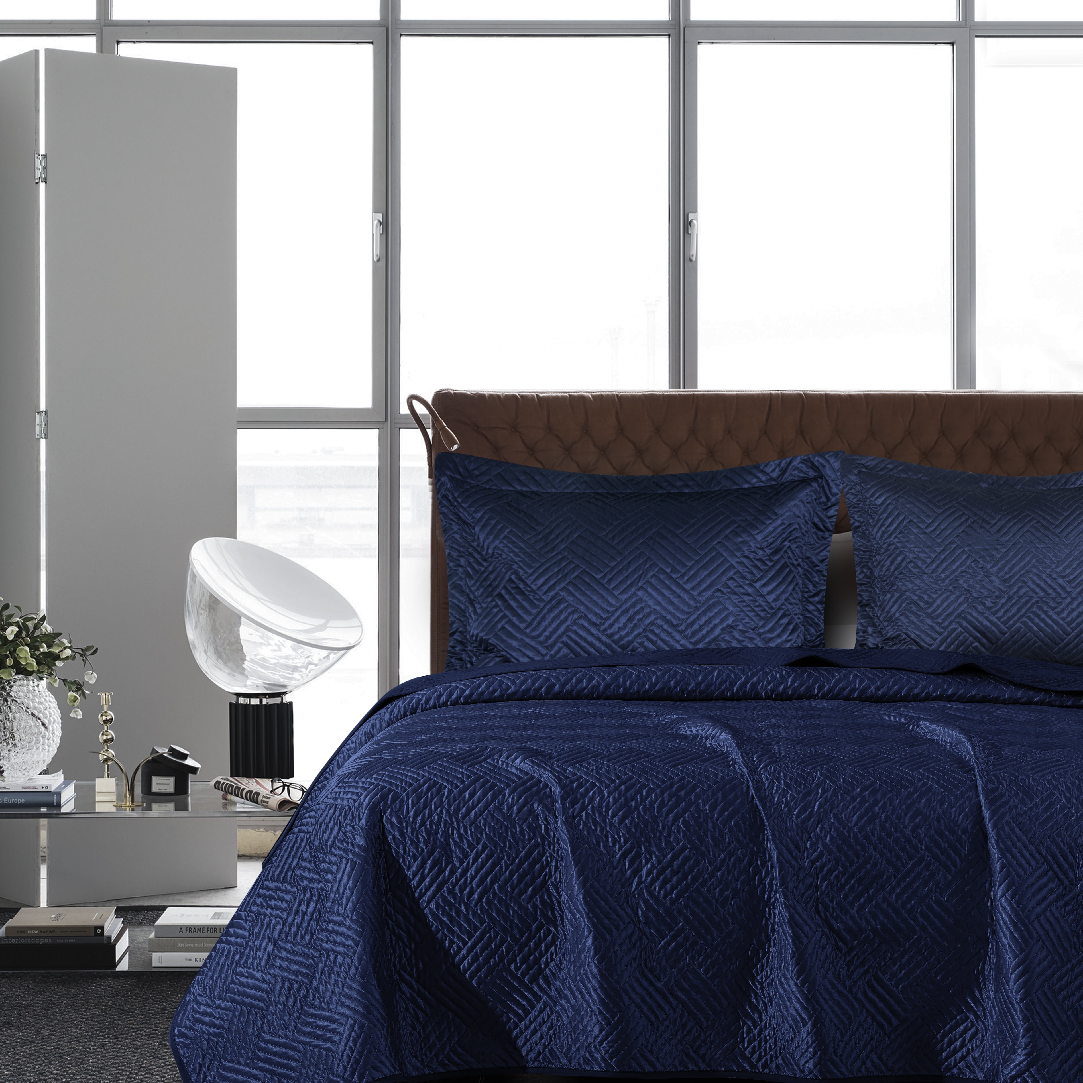 NTBAY 3 Pieces Silk Satin Queen Quilt Set, Luxury Bedspread Coverlet